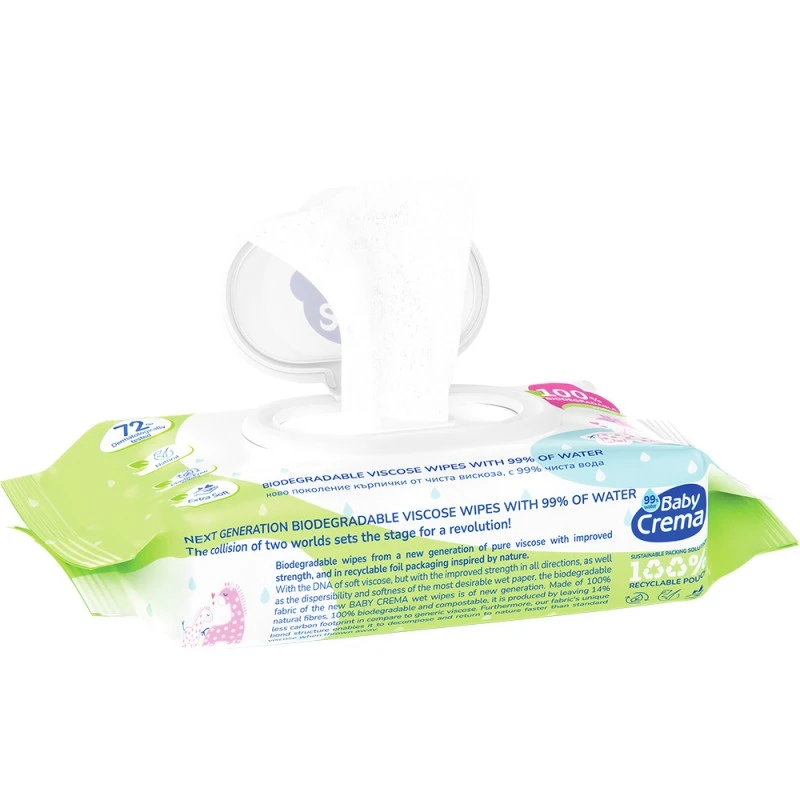 Биоразградми мокри кърпички Baby Crema, С екстракт от Чиста вода, 72бр